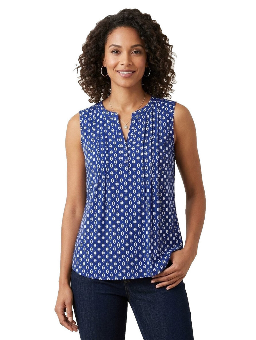NWT Fred David M Medium Womens Blue & White Floral Sleeveless Blouse